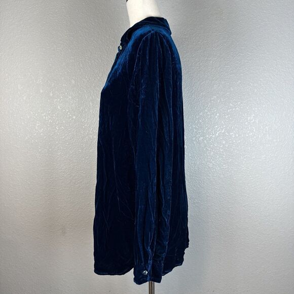 Cut Loose Womens Crushed Velvet Button Up Tunic Top M Medium Sapphire Blue - Picture 4 of 9